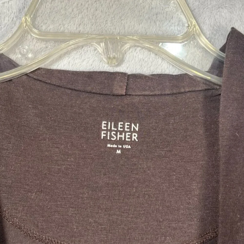 Eileen Fisher Cardigan Womens M Brown Hooded Open Front‎ Sweater Pockets Comfy